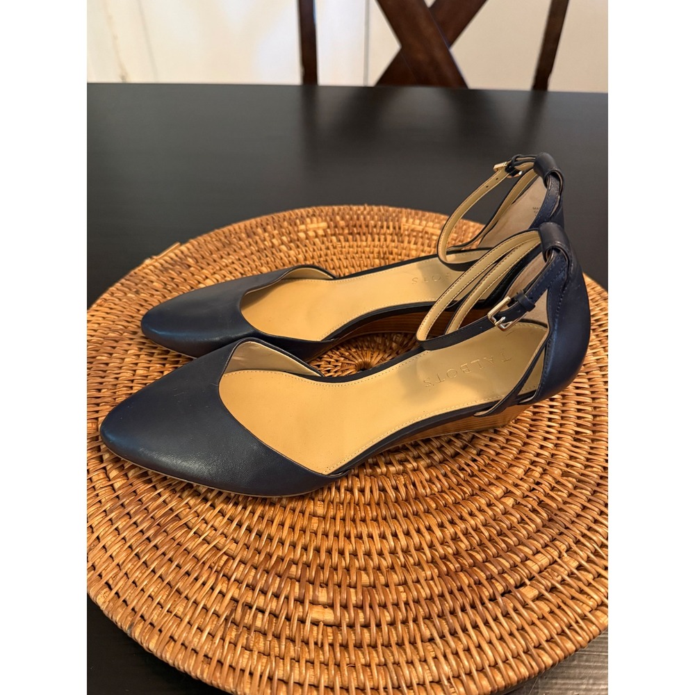 Talbots Womens Leather Ankle Strap Wedge Heels Pointed Toe Pumps 9M